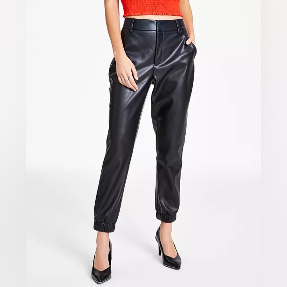 Bar III Faux Leather Joggers | Black | Size 10